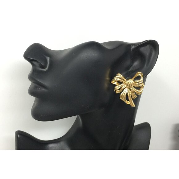 Vintage Signed Givenchy Gold Plated Bow Earrings - Picture 1 of 7